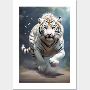 White tiger running Posters and Art